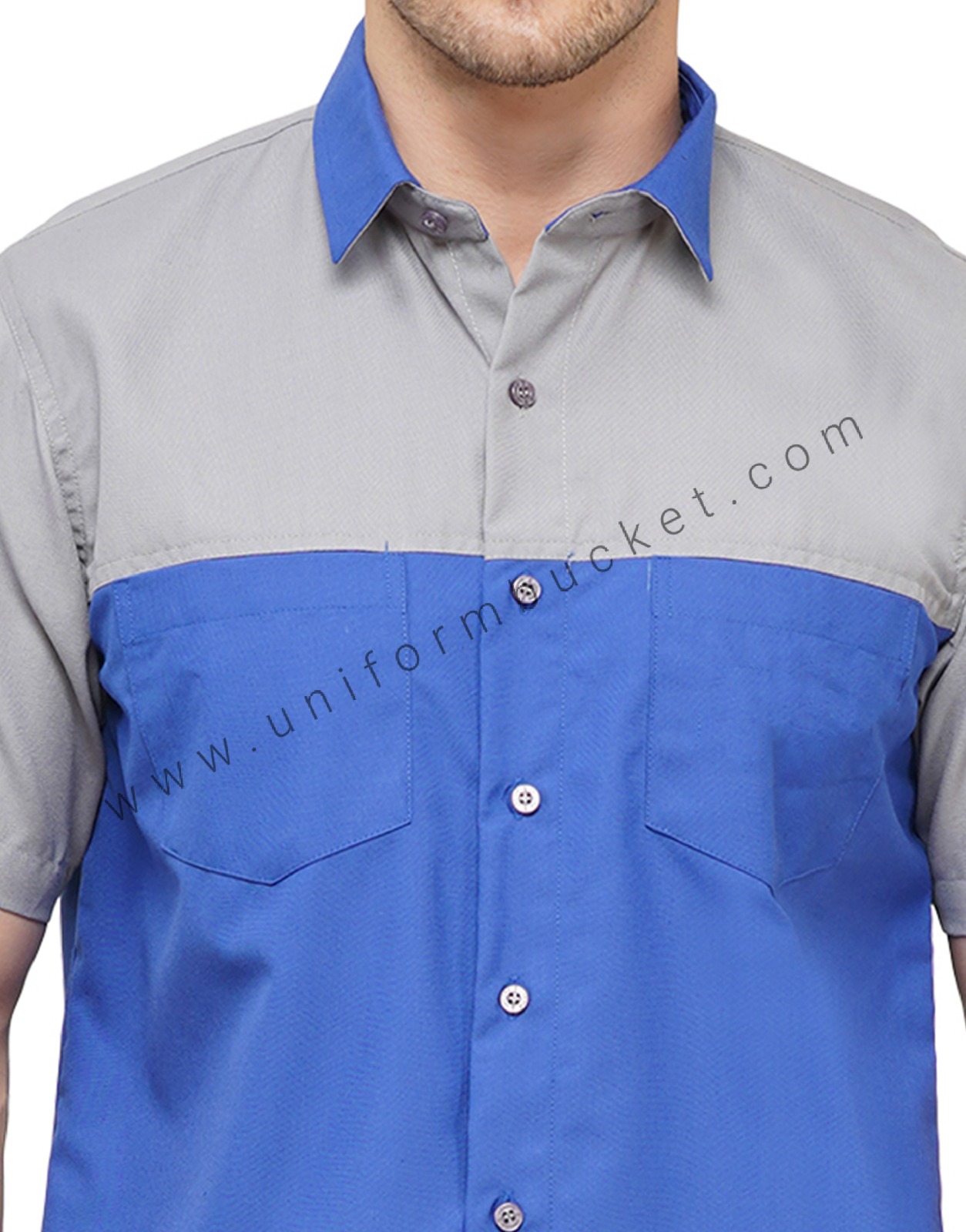 MALE ROYAL BLUE & GREY WORKWEAR SHIRT WITH HALF SLEEVE & TWO POCKET thumbnail 5